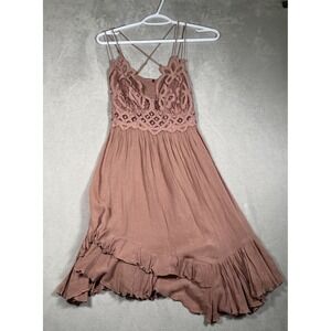 Free People Adella Dusty Rose Pink Ruffle Lace Slip Dress Women Size Medium